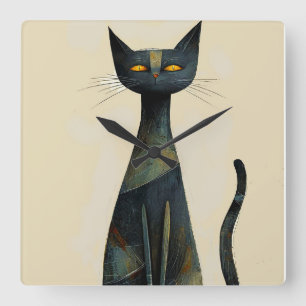 Lange schwarze Katzen Wanddekoration Lustige Minim Quadratische Wanduhr