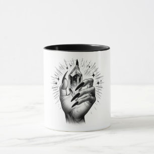 Lange schwarze Nägel und Kristallenergie Magie Vin Tasse