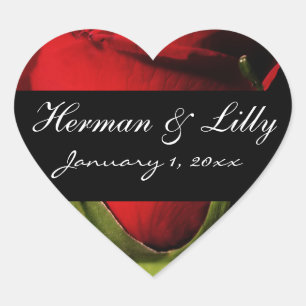 Lange Stamm-Rosen-personalisierte Hochzeit Herz-Aufkleber