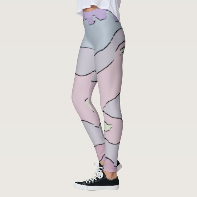 Langes abstraktes violettes und rosa Leggings (Links)