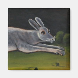 Langes graues Kaninchen springt über Felder Magnet