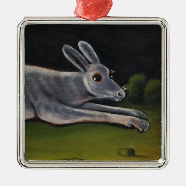 Langes graues Kaninchen springt über Felder Ornament Aus Metall (Vorne)