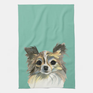 Langes Haar-Chihuahua-HundeAquarell-Porträt Küchentuch