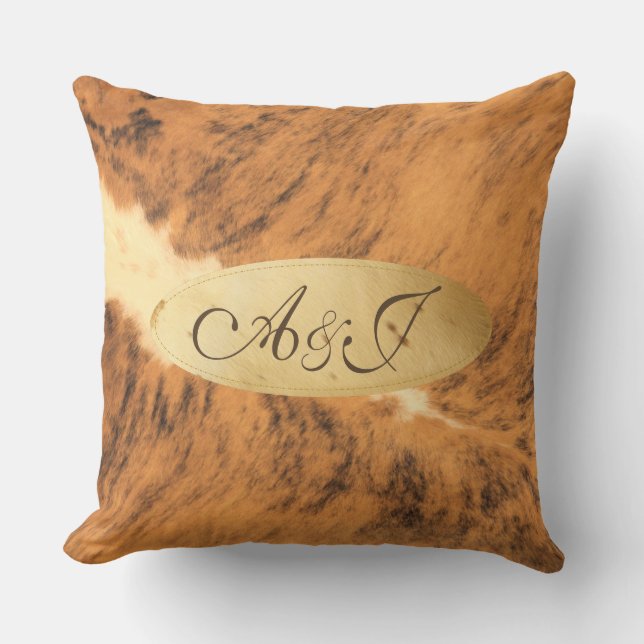 Langes Horn-Tierpelz-Druck-Chic Monogramm-Texas Kissen (Vorderseite)