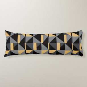 Langes Kissen Geometrie Schwarz, Gold Handwerkst