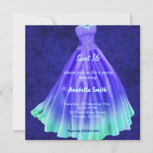 Langes Kleid Sweet 16 (blau) Einladung