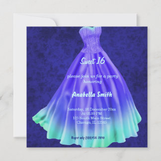 Langes Kleid Sweet 16 (blau) Einladung
