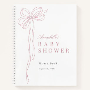 Langes rosa Schleifenband Mädchen Baby Shower Gäst Notizbuch