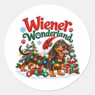 Langes und fröhliches Weihnachten Lustiger Dachshu Runder Aufkleber