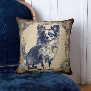 Langhaar Chihuahua im Vintage-Stil Kissen