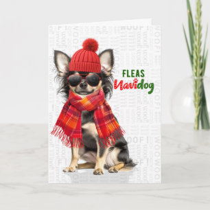 Langhaar Chihuahua Lustige Flöhe Navidog Feiertagskarte
