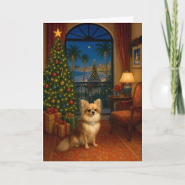 Langhaar Chihuahua-Weihnachtskarte Feiertagskarte