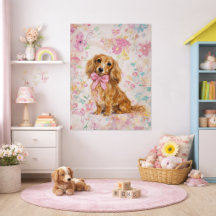 Langhaar-Dachshund Aquarell Pastell Blumen