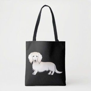 Langhaar-Dachshund-Cartoon-Hund in Creme auf schwa