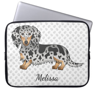 Langhaar-Dachshund in Schwarz und Tan getüpfelt &  Laptopschutzhülle