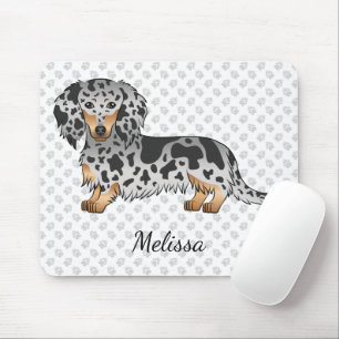 Langhaar-Dachshund in Schwarz und Tan getüpfelt & Mousepad