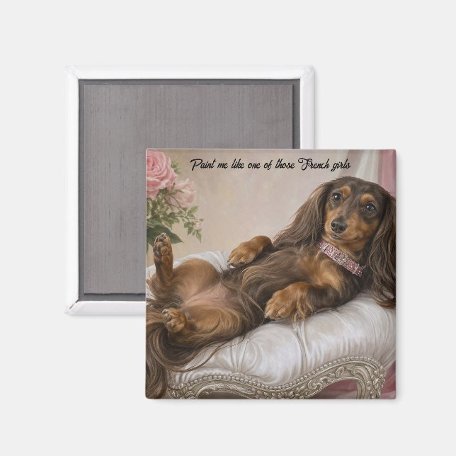 Langhaar-Dachshund Magnet (Vorderseite/Rückseite)