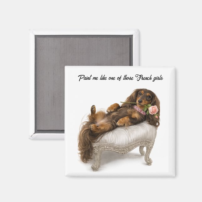 Langhaar-Dachshund Magnet (Vorderseite/Rückseite)