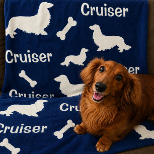 Langhaar-Dachshund-Personalisierte Navy-Decke Fleecedecke
