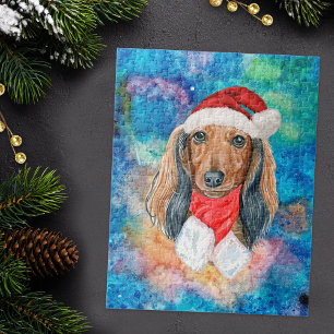 Langhaar-Dachshund-Rassehund Weihnachten Puzzle