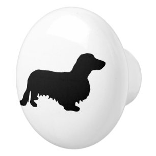Langhaar-Dachshund - Silhouette 1 Keramikknauf