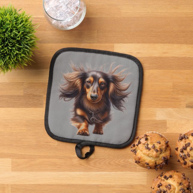 Langhaar-Dachshund Topflappen (Oben Unten)