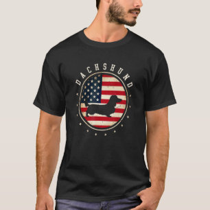 Langhaar-Dachshund USA-Flagge 4. Juli Hundemutter T-Shirt
