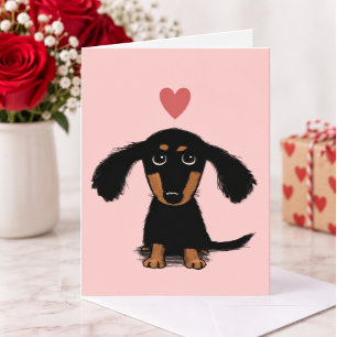 Langhaar-Dachshund-Welpe Valentinstag Liebe Feiertagskarte
