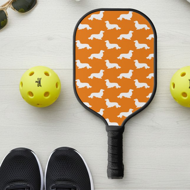 Langhaar Dackel Love Pickleball Orange Pickleball Schläger (Orange long hair dachshund pickleball paddle )