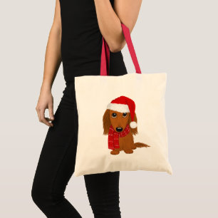 Langhaar-Dackel-Santa-Wiener-Dog-Weihnachten Tragetasche