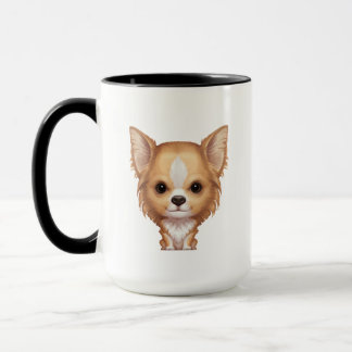 Langhaarige beige und weiße Chihuahua Tasse