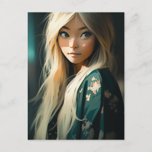 Langhaarige blonde Frau Postkarte