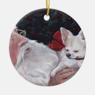 Langhaarige Chihuahua& Sankt Hundekunst-Verzierung Keramikornament