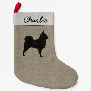 Langhaarige Chihuahua-Silhouette mit Text Kleiner Weihnachtsstrumpf
