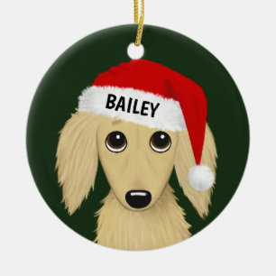 Langhaarige Creme Dackel Santa Hunde nach Maß Keramik Ornament
