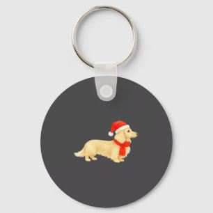 Langhaarige Creme-Weihnachts-Dachshund mit Santa-H Schlüsselanhänger