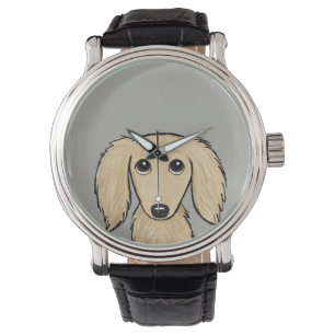 Langhaarige Dackel   Cartoon Dackel Hund Armbanduhr