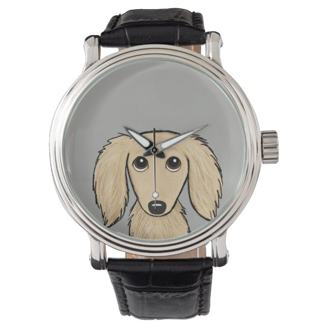 Langhaarige Dackel | Cartoon Dackel Hund Armbanduhr (Vorderseite)