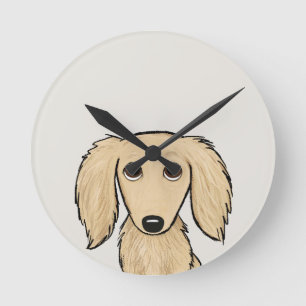 Langhaarige Dackel Cartoon Dackel Hund Runde Wanduhr