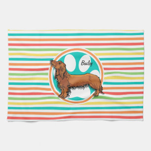 Langhaarige Dackel; Helle Regenbogenstreifen Handtuch