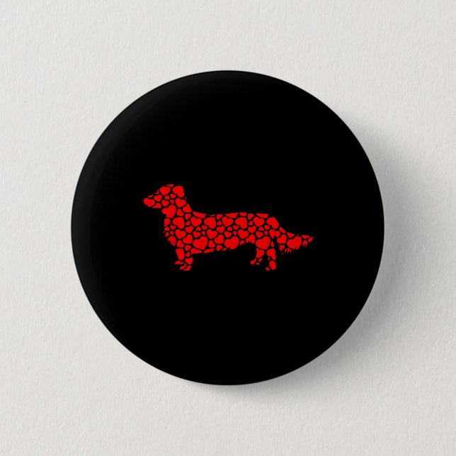 Langhaarige Dackel Hund Niedliche Silhouette Herz  Button (Vorderseite)