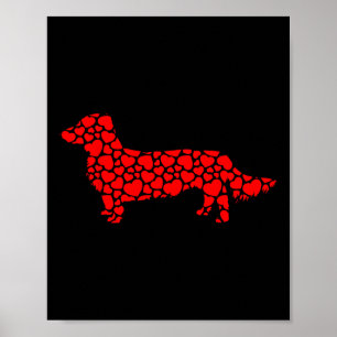 Langhaarige Dackel Hund Niedliche Silhouette Herz Poster