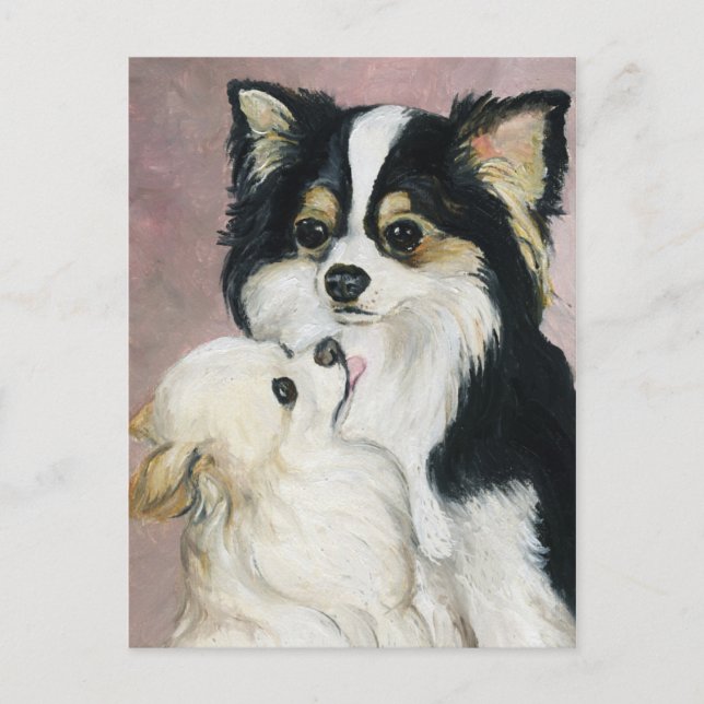 "Langhaarige Dackel" Hunde Kunst Postkarte (Vorderseite)