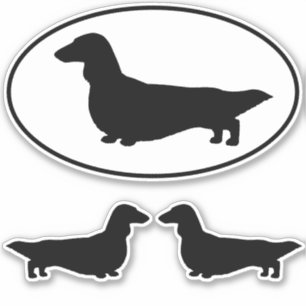 Langhaarige Dackel Hunde Silhouetten Aufkleber Set