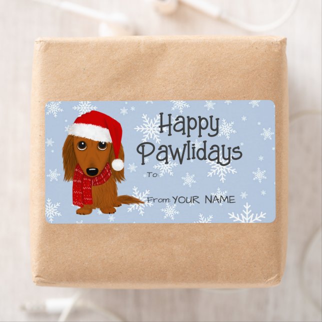 Langhaarige Dackel Hunde Weihnachtsgeschenke Label (Insitu)