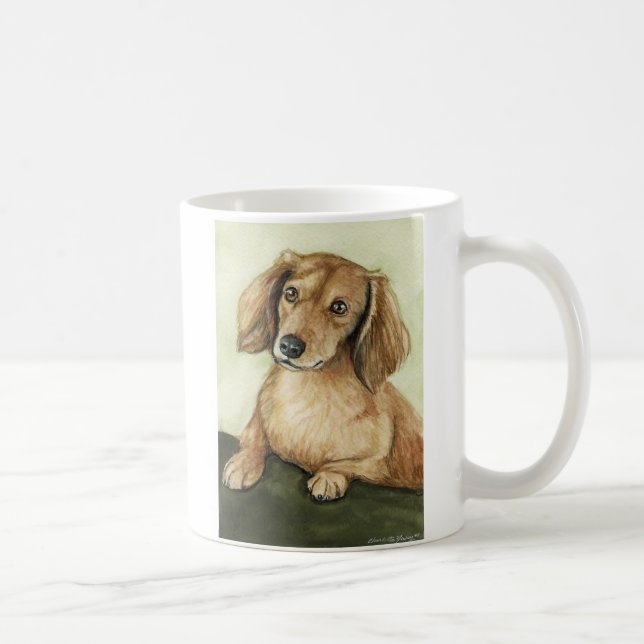 "Langhaarige Dackel-" Hundekunst-Tasse Tasse (Rechts)