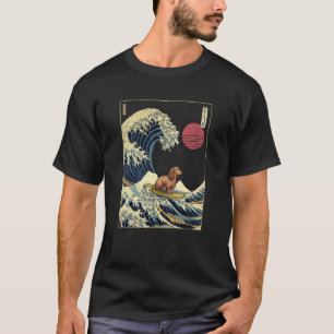 Langhaarige Dackel Japanisch Kanagawa Wave Surf T-Shirt