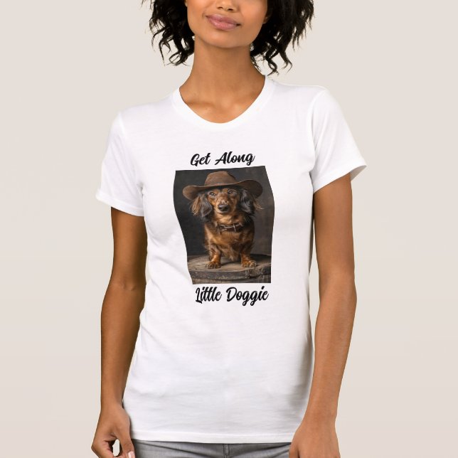 Langhaarige Dackel kommt an kleinen Doggie T-Shirt (Vorderseite)