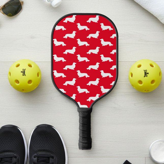 Langhaarige Dackel Love Pickleball Rot Pickleball Schläger (Long hair wiener dog - red pickleball paddle)
