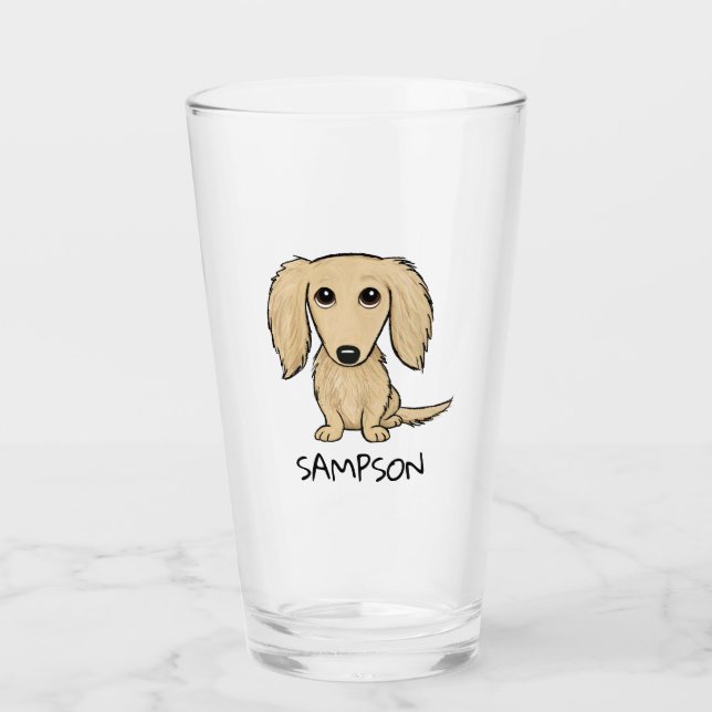 Langhaarige Dackel | Niedlicher Hund Personalisier Glas (Vorderseite)